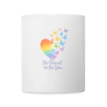Be Proud to Be You – Rainbow Heart with Message - Mug - white - Front