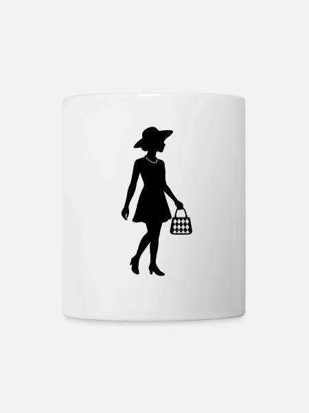 Elegante Frau Silhouette mit Hut & Handtasche - Tasse - Weiß