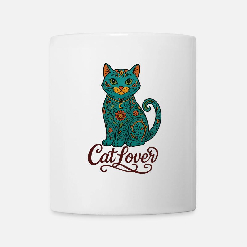 Buntes Katzen-Design – Cat Lover Shirt - Tasse - Weiß