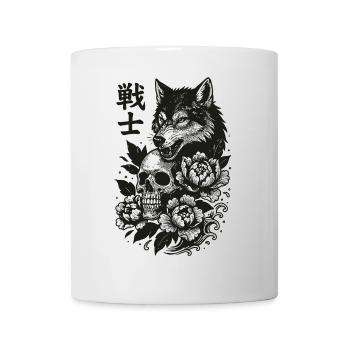 Wolf with skull and peonies tattoo style - Mug - white - Front
