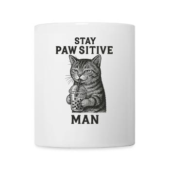 Chat frais avec thé à bulles - Stay Pawsitive - Mug blanc - blanc - Devant