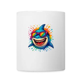 Bunter Wasserfarben Hai mit Sonnenbrille - Tasse - Weiß - Vorne