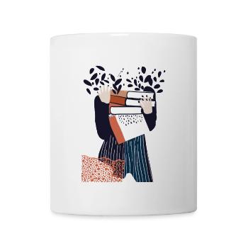 Book Lover Illustration – Cute Girl Carrying Book - Mug - white - Front