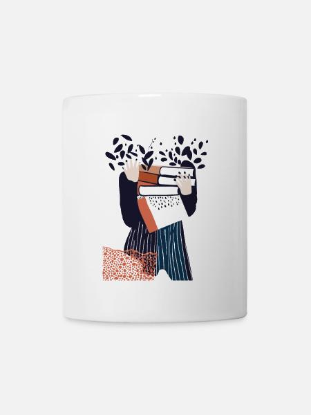 Book Lover Illustration – süßes Mädchen trägt Buch - Tasse - Weiß