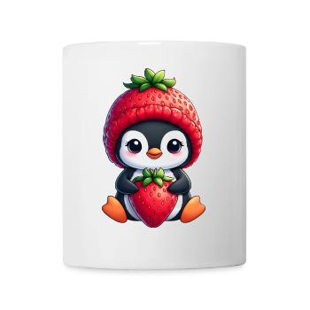 Süßer Cartoon Pinguin Erdbeere Fruchtig Spaß - Tasse - Weiß - Vorne