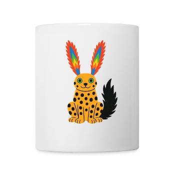 Guépard exotique fantastique avec oreilles en plumes arc-en-ciel - Mug blanc - blanc - Devant
