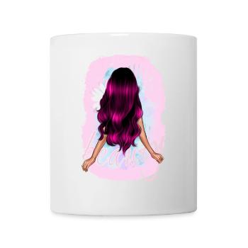 Girl woman beauty long pink hair with flower - Mug - white - Front
