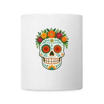 Skull and crossbones with floral wreath Día-de-los-Muertos - Mug - white - Front
