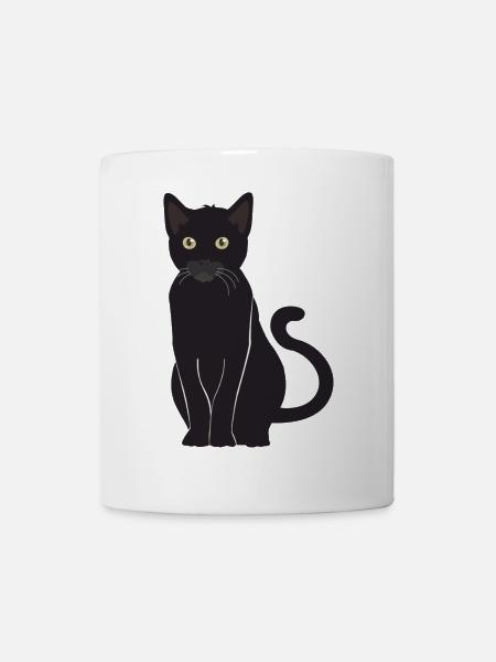 Chat noir porte-bonheur regard vigilant - Mug blanc - blanc