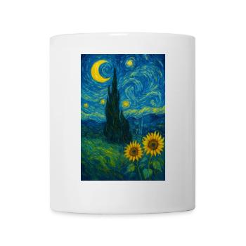 Sternennacht mit Sonnenblumen - Tasse - Weiß - Vorne