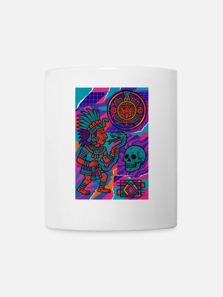 Aztekischer Krieger und Symbole - Tasse - Weiß