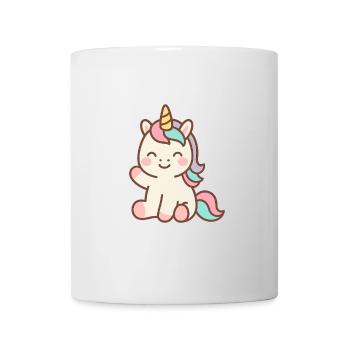 Cute unicorn kawaii style sitting and smiling - Mug - white - Front