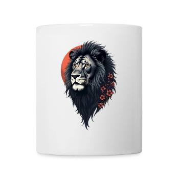 Kraft und Zartheit vereint, ein schwarzer Löwe - Tasse - Weiß - Vorne