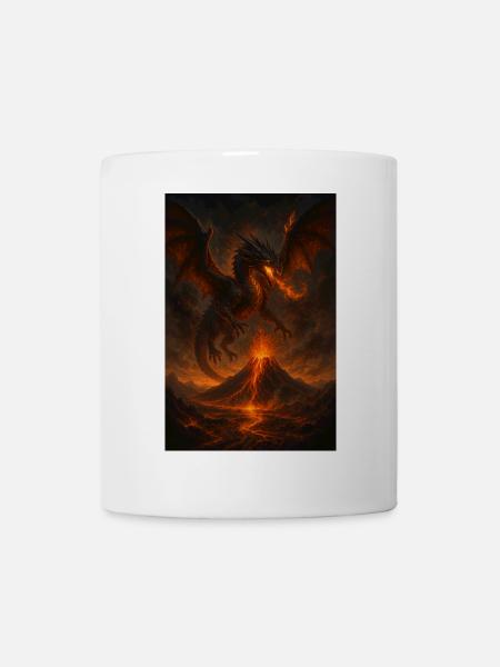 Feuerdrache über Vulkanlandschaft - Tasse - Weiß