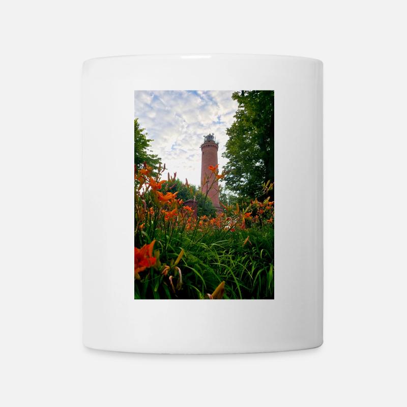 Gąski lighthouse, lighthouse, flowers - Mug - white