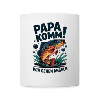 Papa komm wir gehen Angeln! Springender Karpfen - Tasse - Weiß - Vorne