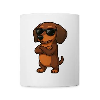 Cool dachshund gamer with crossed arms cartoon - Mug - white - Front