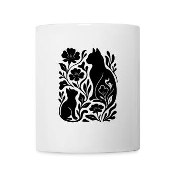 Elegante Katzen & Blumen – Stilvoll - Tasse - Weiß - Vorne