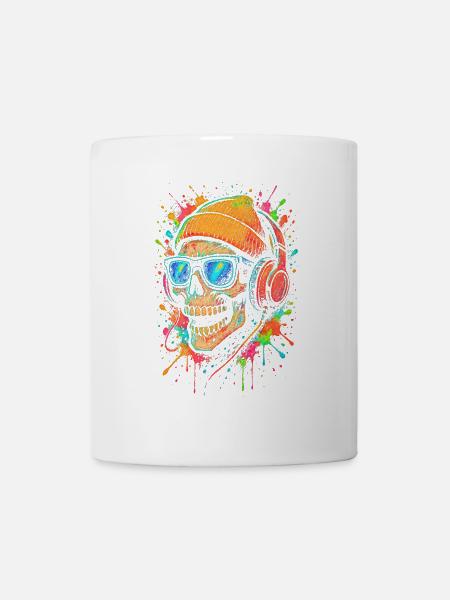 Buntes Skull mit Kopfhörern und Sonnenbrille - Tasse - Weiß