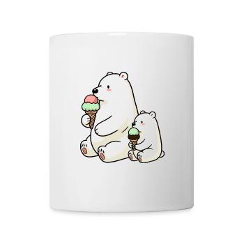 Père et fils Ours polaire avec crème glacée au chocolat à la fraise - Mug blanc - blanc - Devant