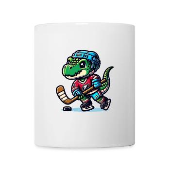 hockey dino player with helmet and stick - Mug - white - Front