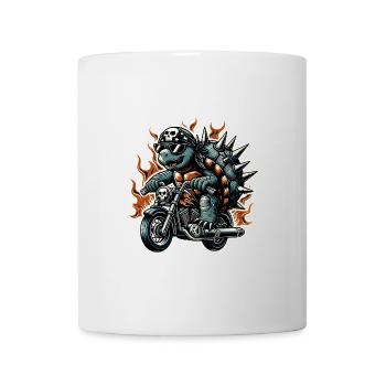 Turtle on motorcycle with flames - Mug - white - Front