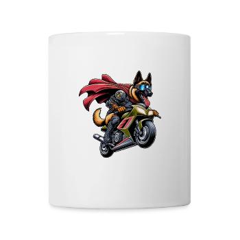 Heldenhafter Schäferhund Auf Motorrad - Tasse - Weiß - Vorne