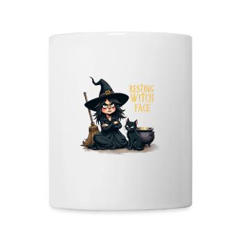 Resting Witch Face Cute Witch with Cat and Broom - Mug - white - Front