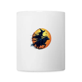Sorcière d’Halloween chevauchant un loup sous la pleine lune - Mug blanc - blanc - Devant
