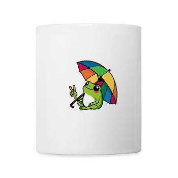 Comic Wetterforsch Frosch Regenbogen Regenschirm - Tasse - Weiß - Vorne