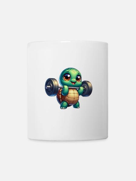 Drôle de tortue avec haltère haltérophilie - Mug blanc - blanc