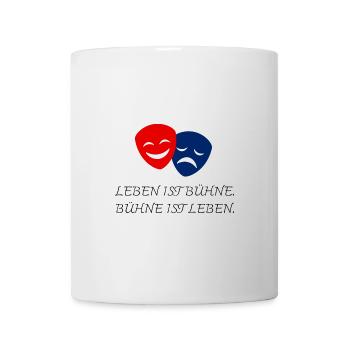 Rote und blaue Theatermasken mit Bühnenzitat - Tasse - Weiß - Vorne