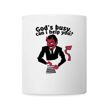 God's busy. Can i help? - Mug blanc - blanc - Devant