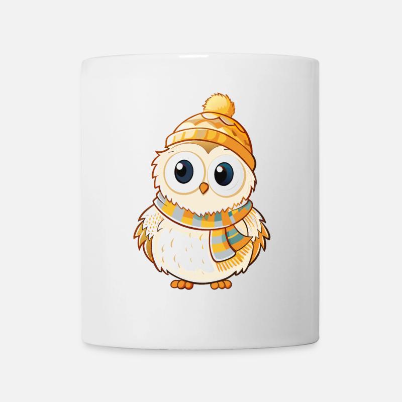 Chouette mignonne avec écharpe et chapeau à pompon. - Mug blanc - blanc