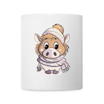 Cute wild boar with scarf and bobble hat. - Mug - white - Front