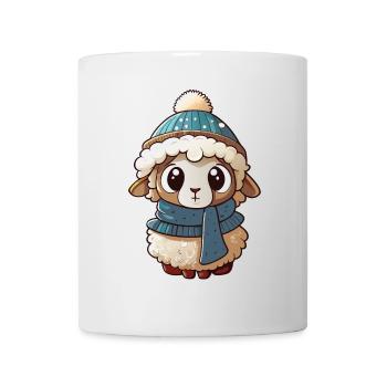 Niedliches Schaf mit Schal und Pudelmütze. - Tasse - Weiß - Vorne