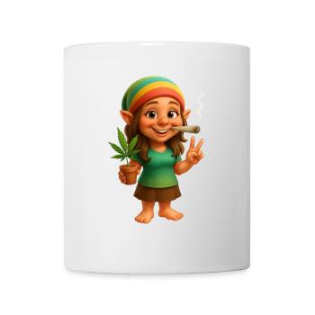 Kiffende Zwergin mit Cannabispflanze - Tasse - Weiß - Vorne