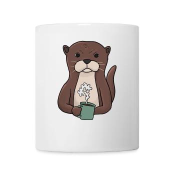 Mürrischer Otter with coffee morning muffle - Mug - white - Front
