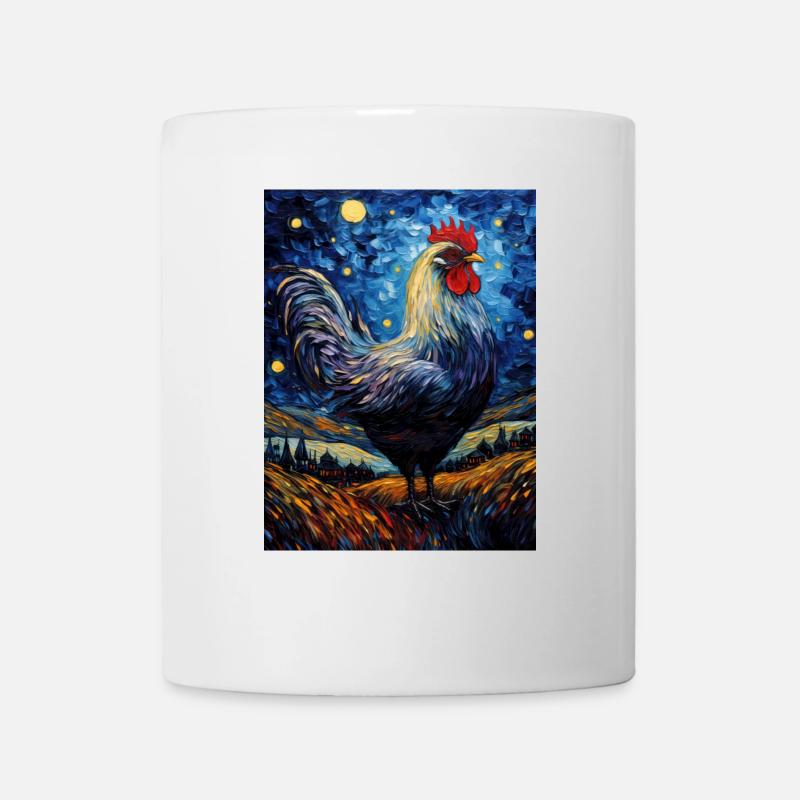 hahn, van gogh, sternennacht, tier, huhn - Tasse - Weiß