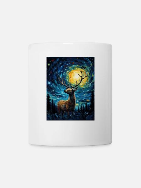 hirsch, van gogh, sternennacht, tier - Tasse - Weiß