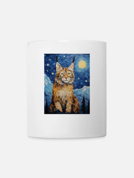 luchs, van gogh, sternennacht, tier - Tasse - Weiß