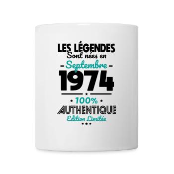 Anniversaire 50 ans - Légendes nées Septembre 1974 - Mug blanc - blanc - Devant