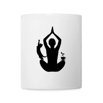 yoga pose with cat and coffee - Mug - white - Front