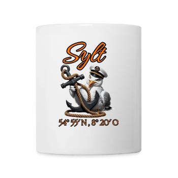Sylt Seagull avec ancre et coordonnées GPS - Mug blanc - blanc - Devant