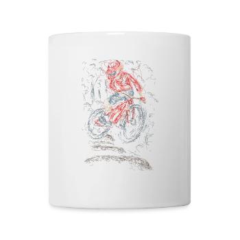 down hill cyclist jump line art rough drawing - Mug - white - Front
