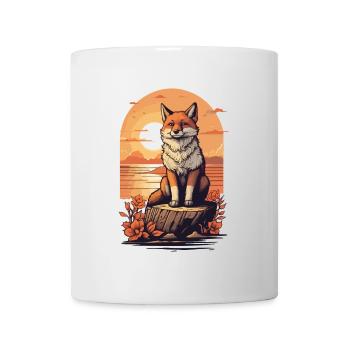 Cute cool fox watching sunset - Mug - white - Front
