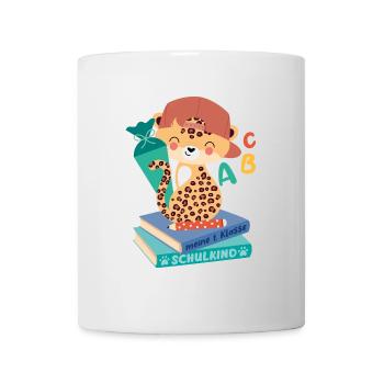 Léopard avec cône d’école pile de livres écolier - Mug blanc - blanc - Devant