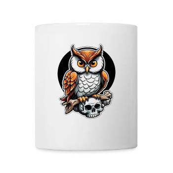 Eule sitzt auf Skull - Tasse - Weiß - Vorne
