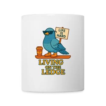 Lustige Taube mit Schild & Kaffee - Tasse - Weiß - Vorne