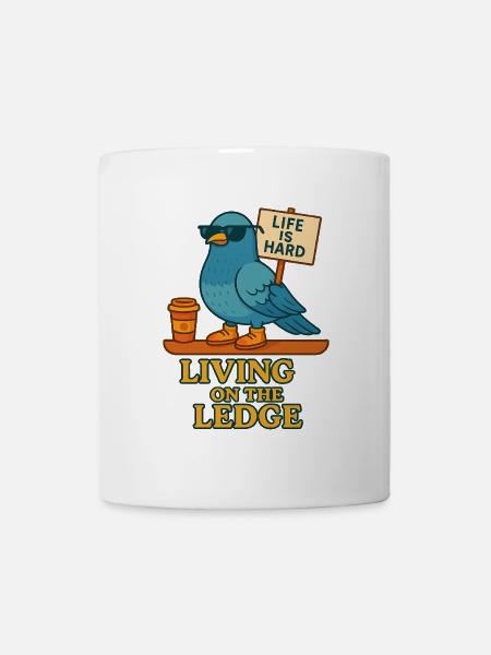 Funny Dove with Shield & Coffee - Mug - white
